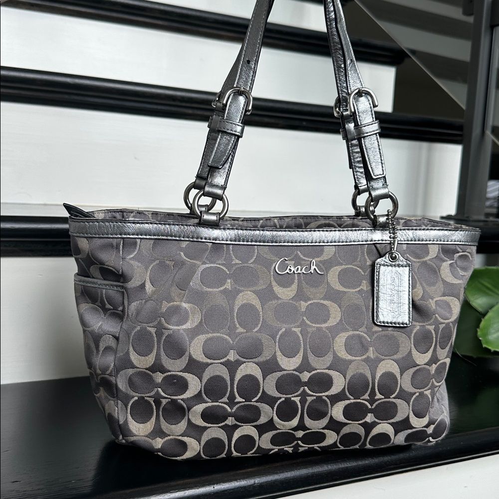 Coach Black and Gray Signature Tote